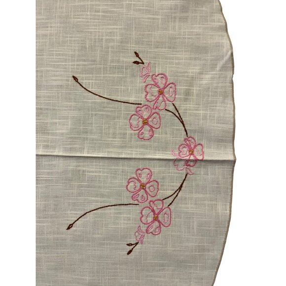 Vintage Handmade Round Tablecloth Used Cream with Pink and Brown - Picture 6 of 16